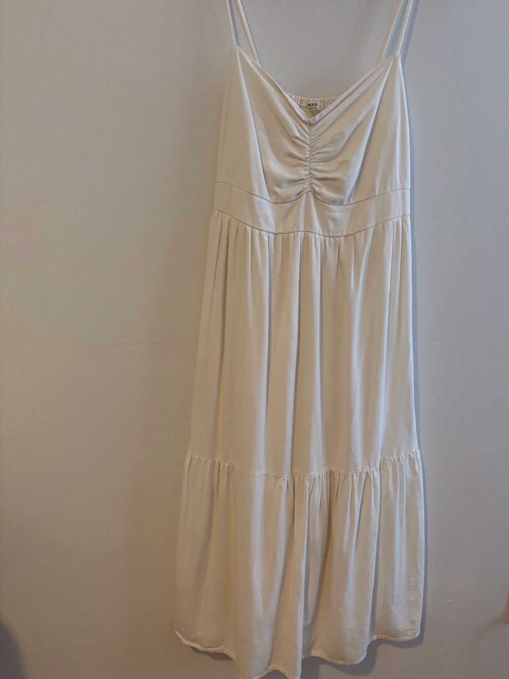 Ardene Cream Maxi Dress with Ruched Bodice and Spaghetti Straps